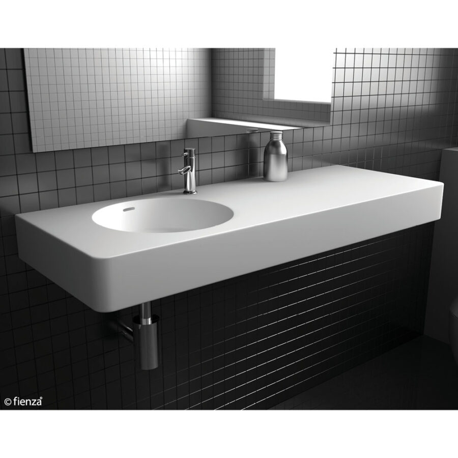 Fienza Encanto 1200 Cast Stone Wall Basin, Left-Hand Bowl, 1 Tap Hole