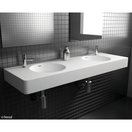 Fienza Encanto 1400 Cast Stone Wall Basin, Double Bowl, 2 Tap Holes