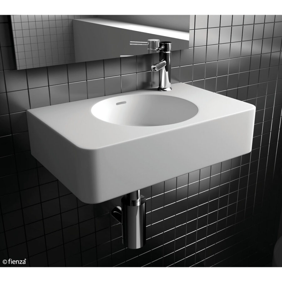 Fienza Encanto 470 Cast Stone Wall Basin, 1 Tap Hole - With Overflow