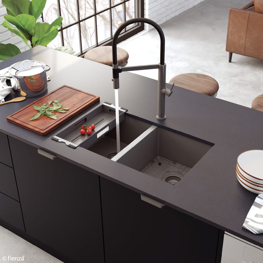 Fienza Hana 27L/27L Double Kitchen Sink, PVD Carbon Metal
