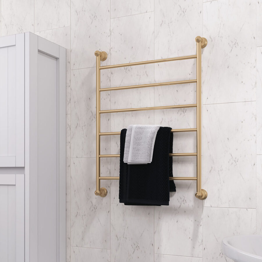 Fienza Lillian Heated Towel Rail, 600 x 800mm, Urban Brass