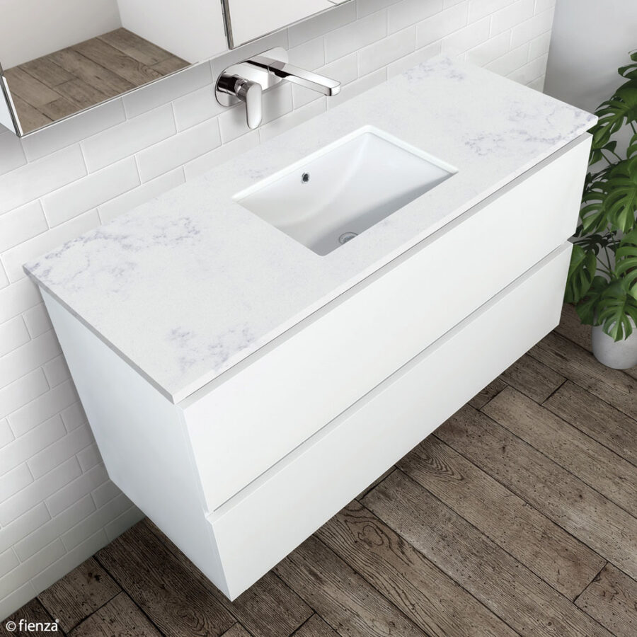 Fienza Sarah Bianco Marble 1200 Undermount Basin-Top, No Tap Hole