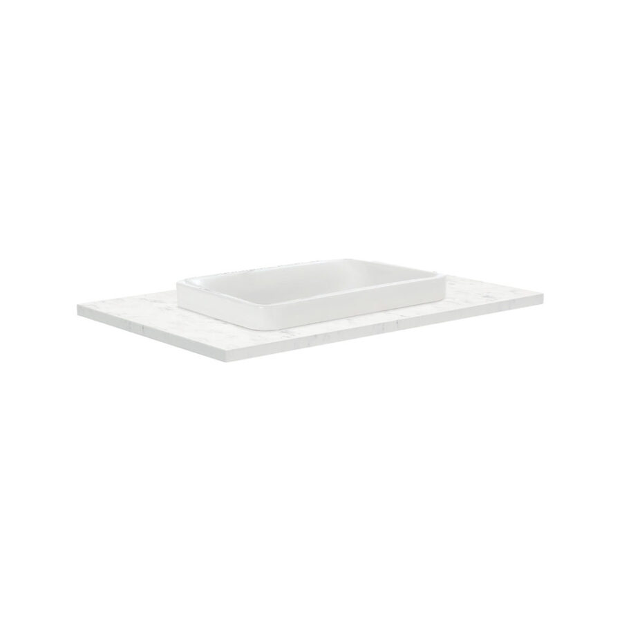 Fienza Sarah Bianco Marble 750 Semi-Inset Basin-Top, No Tap Hole