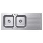 Fienza Tiva 1180 Double Kitchen Sink with Drainer, Left Bowl