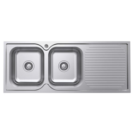 Fienza Tiva 1180 Double Kitchen Sink with Drainer, Left Bowl