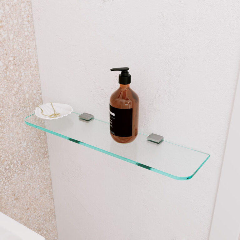 HENGANRUI Glass Bathroom Shelf, Brushed Nickel Rectangular Floating