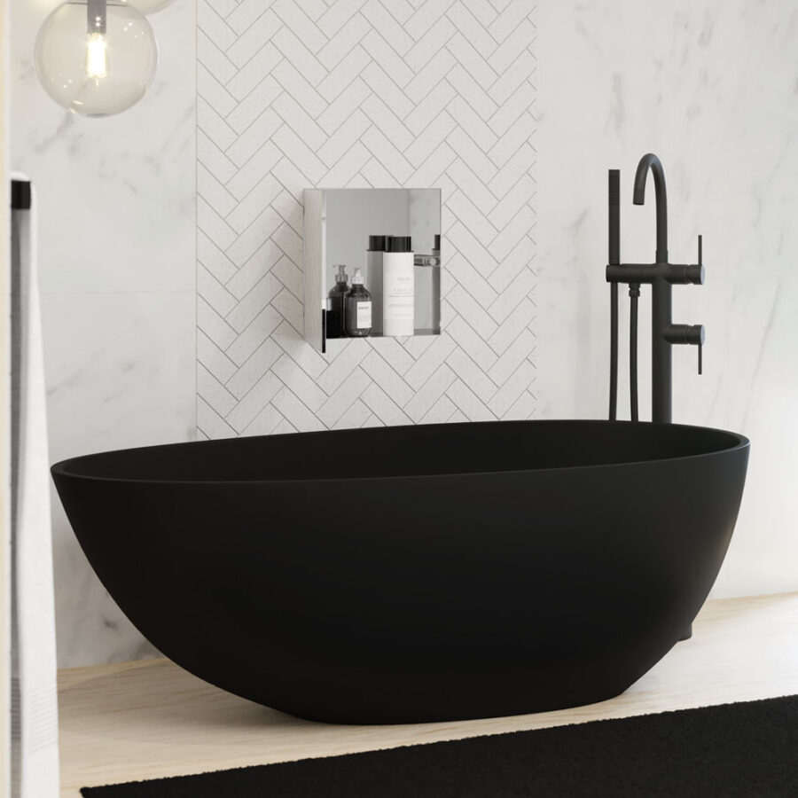 Fienza Bahama Cast Stone Solid Surface Bath, Matte Black, 1700mm