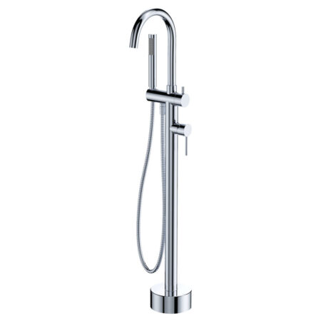 Fienza Kaya Floor Mounted Bath Mixer With Hand Shower, Chrome