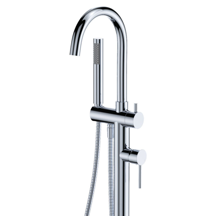 Fienza Kaya Floor Mounted Bath Mixer With Hand Shower, Chrome