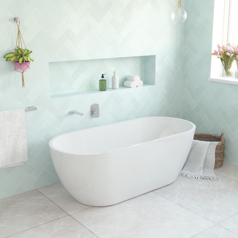 Fienza Koko Matte White Freestanding Acrylic Bath, 1680mm