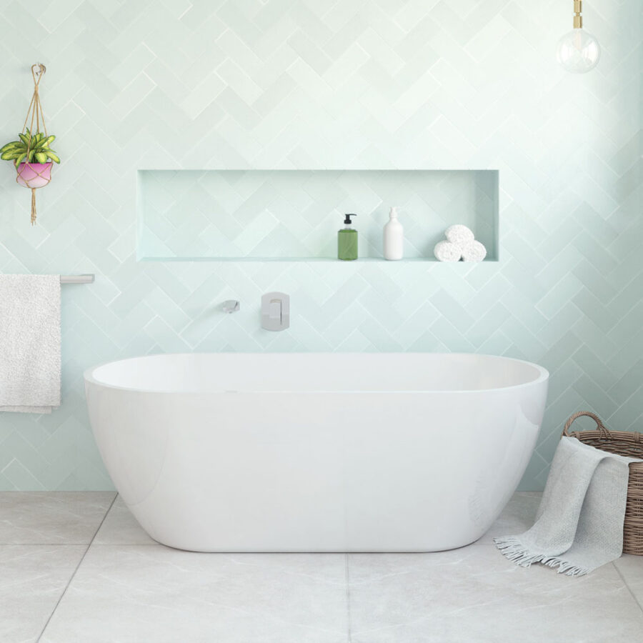 Fienza Koko Matte White Freestanding Acrylic Bath, 1680mm