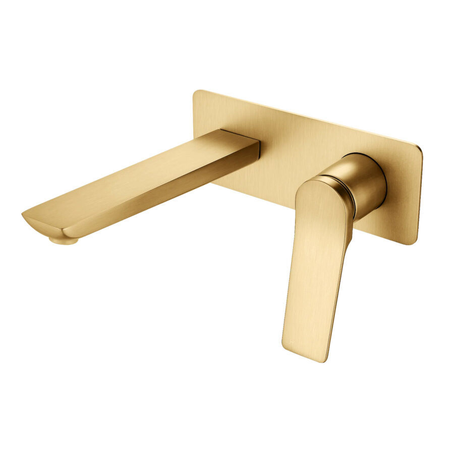 Rushy Series Square Brushed Yellow Gold Wall Mixer With Spout(Color Up)(With Extension)