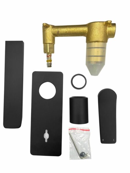 Rushy Square Black Wall Mixer With Spout