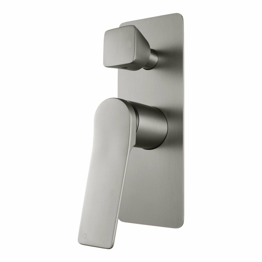 Rushy Square Brushed Nickel Wall Mixer With Diverter