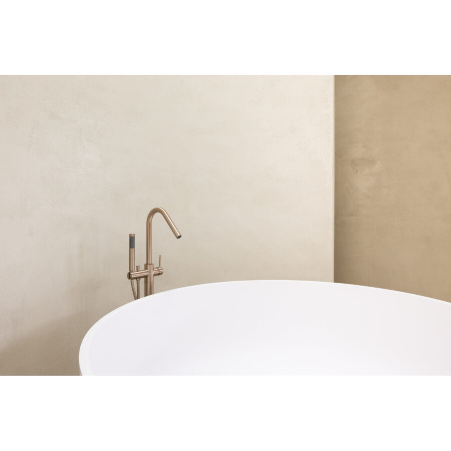 Round Freestanding Bath Spout and Hand Shower - Champagne