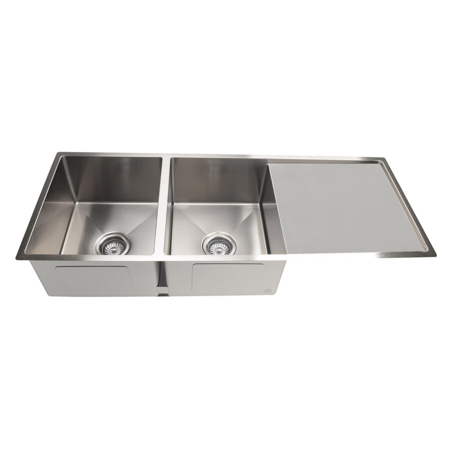 Kitchen Sink - Double Bowl & Drainboard 1160 x 440 - Brushed Nickel