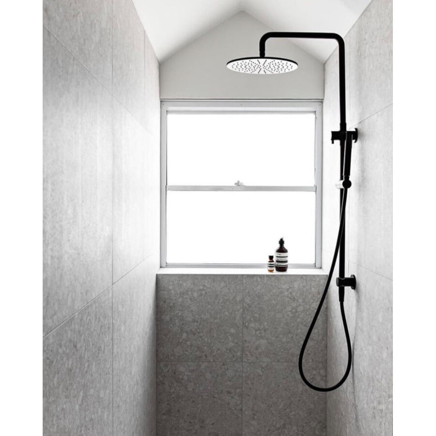 Round Combination Shower Rail 300mm Rose, Single Function Hand Shower - Matte Black