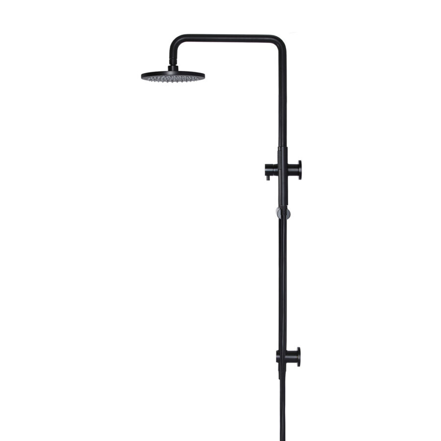 Round Combination Shower Rail 200mm Rose, Single Function Hand Shower - Matte Black