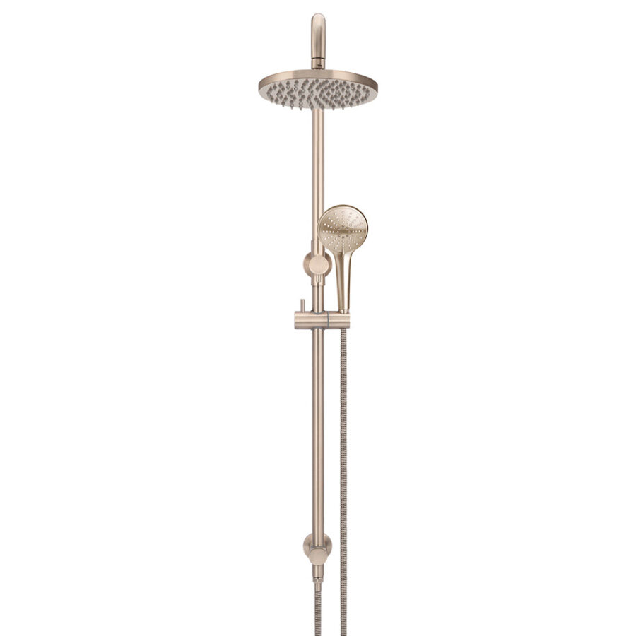 Round Combination Shower Rail 200mm Rose, Three Function Hand Shower - Champagne