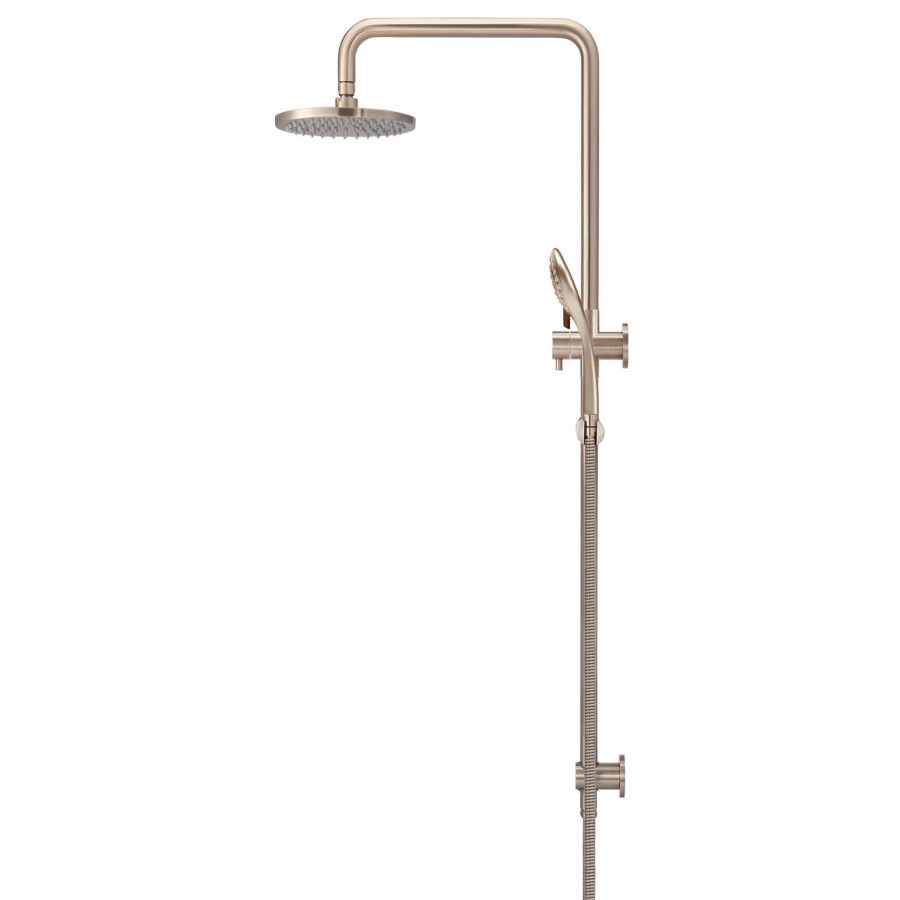 Round Combination Shower Rail 200mm Rose, Three Function Hand Shower - Champagne