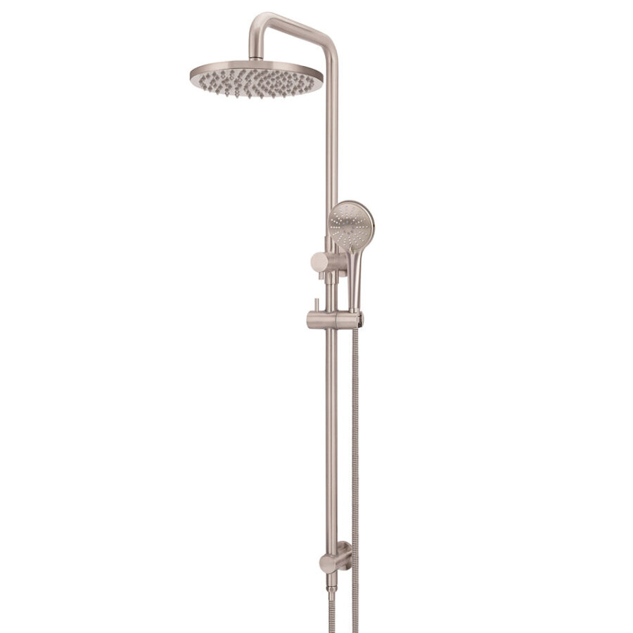 Round Combination Shower Rail 200mm Rose, Three Function Hand Shower - Champagne