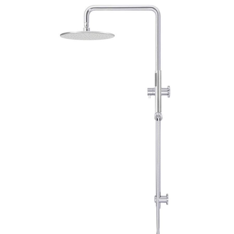 Round Combination Shower Rail 300mm Rose, Single Function Hand Shower - Polished Chrome