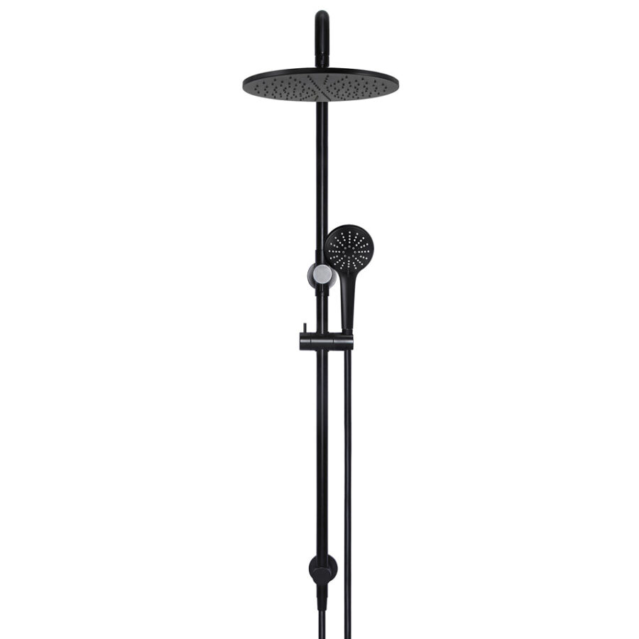 Round Combination Shower Rail 300mm Rose, Three Function Hand Shower - Matte Black