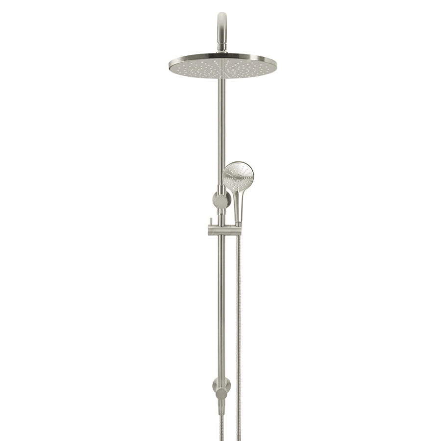 Round Combination Shower Rail 300mm Rose, Three Function Hand Shower - PVD Brushed Nickel