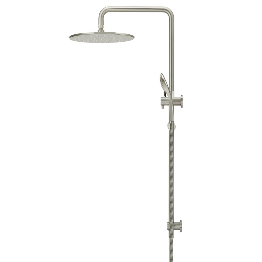 Round Combination Shower Rail 300mm Rose, Three Function Hand Shower - PVD Brushed Nickel