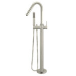 Round Freestanding Bath Spout and Hand Shower - PVD Brushed Nickel
