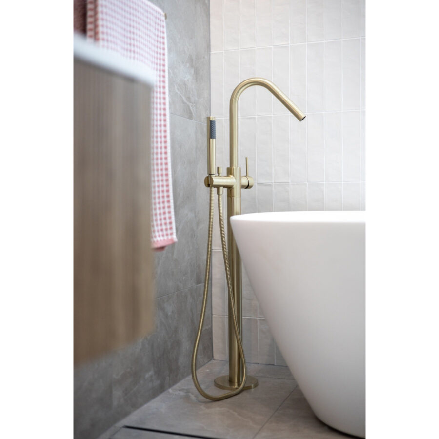 Round Freestanding Bath Spout and Hand Shower - PVD Tiger Bronze